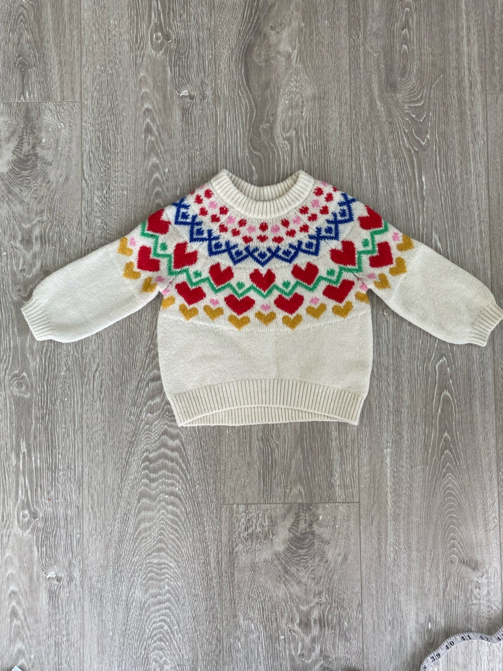 12month - 18m - Cream Fair Isle Heart Pattern  baby sweater